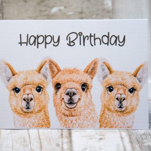 Three fawn cria birthday card - A6 landscape